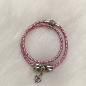 Pink leather Pandora bracelet